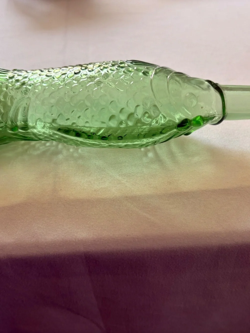 Vintage Vetreria Etrusca VE Green Glass Fish Shaped Bottle Italy 7.5